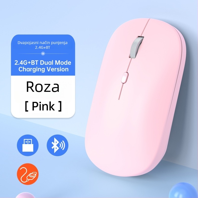 Bežični miš s dualnim načinom 2.4G/Bluetooth, 1600 DPI, USB sučelje, ponovno se puni