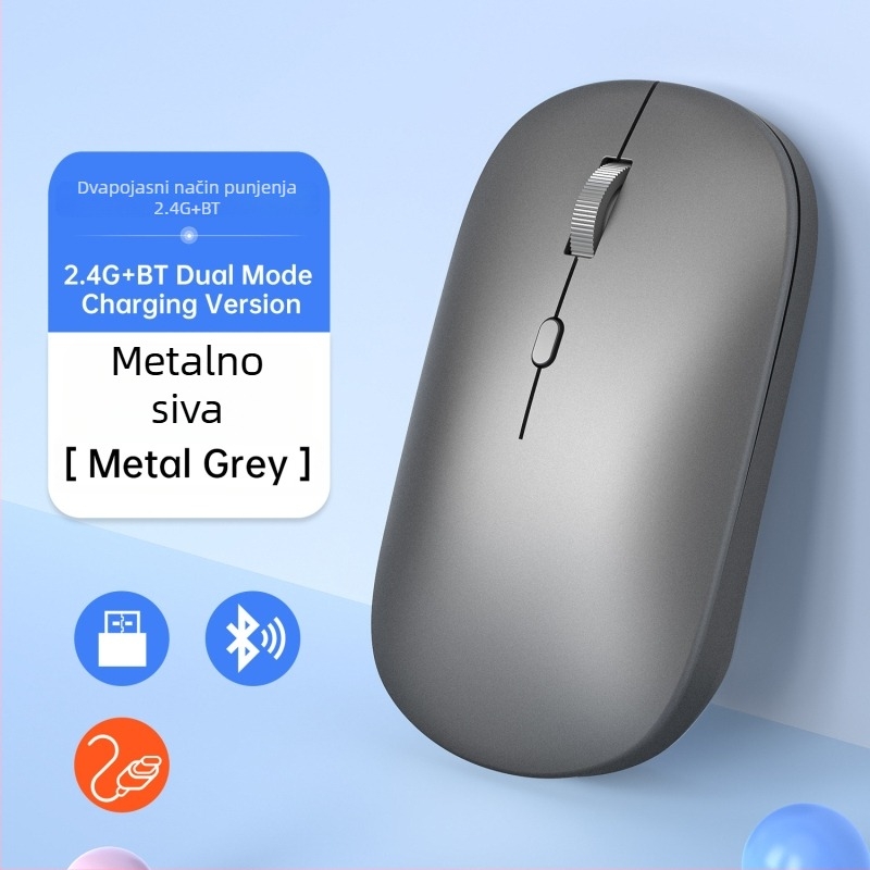 Bežični miš s dualnim načinom 2.4G/Bluetooth, 1600 DPI, USB sučelje, ponovno se puni