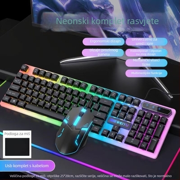 Žični set tipkovnice i miša s RGB pozadinskim osvjetljenjem, 104 tipke, ABS kućište, kabel 1,35 m, univerzalna kompatibilnost