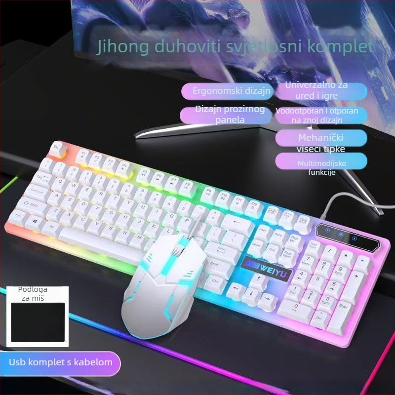 Žični set tipkovnice i miša s RGB pozadinskim osvjetljenjem, 104 tipke, ABS kućište, kabel 1,35 m, univerzalna kompatibilnost