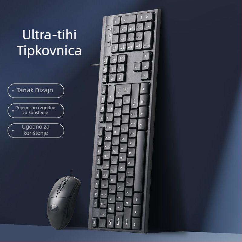 Žični set tipkovnice i miša – mehanička tipkovnica, USB sučelje, bez pozadinskog osvjetljenja, bez podloge za dlan, nije vodootporan