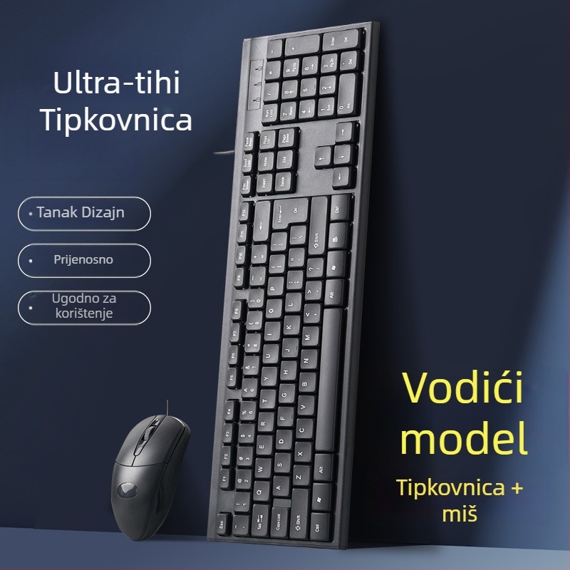 Žični set tipkovnice i miša – mehanička tipkovnica, USB sučelje, bez pozadinskog osvjetljenja, bez podloge za dlan, nije vodootporan