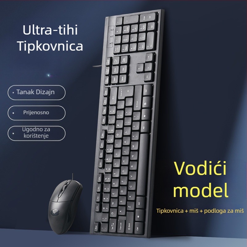 Žični set tipkovnice i miša – mehanička tipkovnica, USB sučelje, bez pozadinskog osvjetljenja, bez podloge za dlan, nije vodootporan