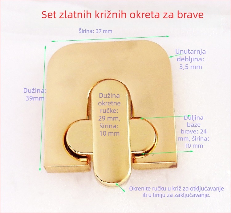Shrimp button metalni hardver za torbe – twist zatvarač, duga kopča za remen, za prave kožne torbe