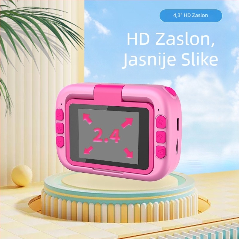 Dječja digitalna kamera s 180° preklopnim zaslonom, 1.0 MP senzor, 4x optički zoom, 4x digitalni zoom, 2,4 inčni LCD