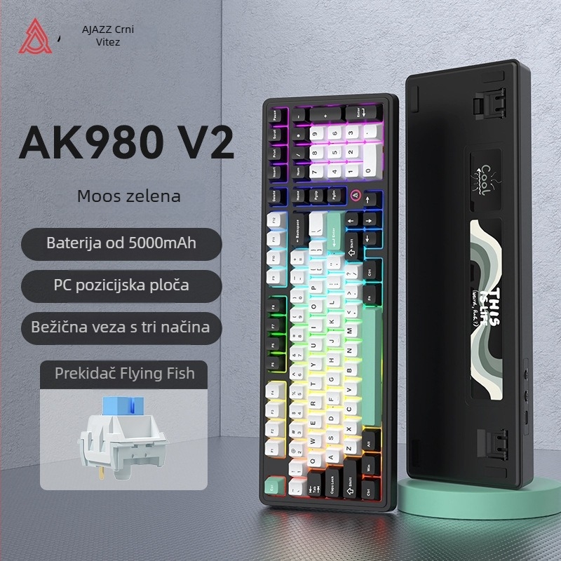 Ak980 V2 mehanička tipkovnica, 98 tipki, tri načina povezivanja, 10000mAh baterija, kompatibilna s do 3 uređaja