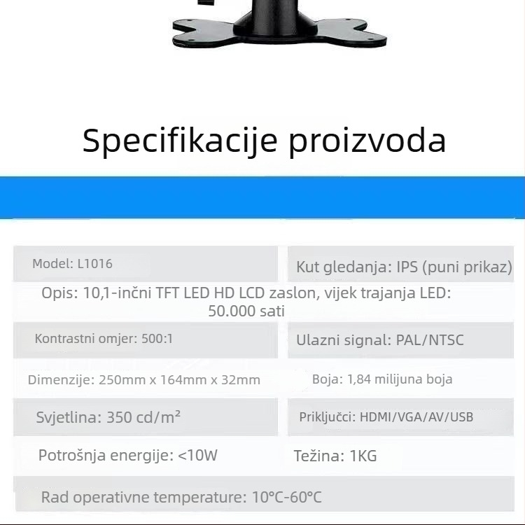 HANFUJIE LCD monitor, univerzalni model, univerzalni tip zaslona, 10,1-inčni zaslon