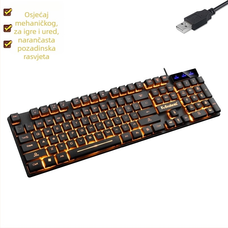 Set tipkovnice i miša USB, s pozadinskim osvjetljenjem, 1000dpi, ergonomski, vodootporan, kabel 1,5 m