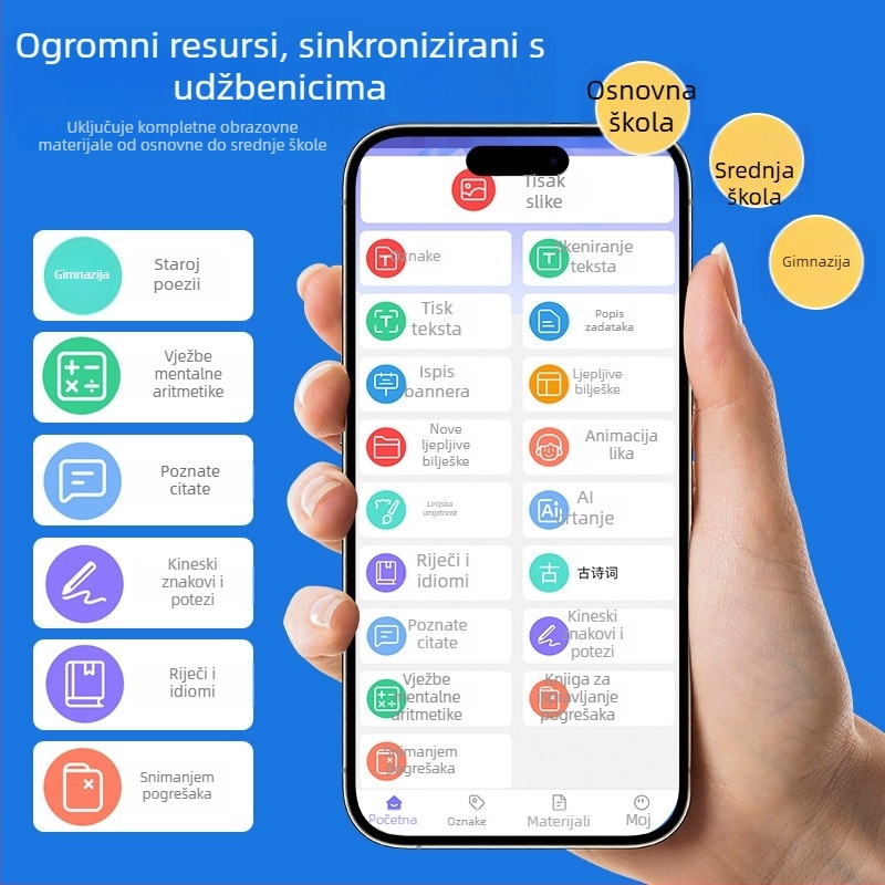 Mini printer za mačje naljepnice – prijenosni Bluetooth termični pisač, širina ispisa 5,7 cm, 1 rolna papira, napajanje 3,7V, kompatibilan s iOS i Android