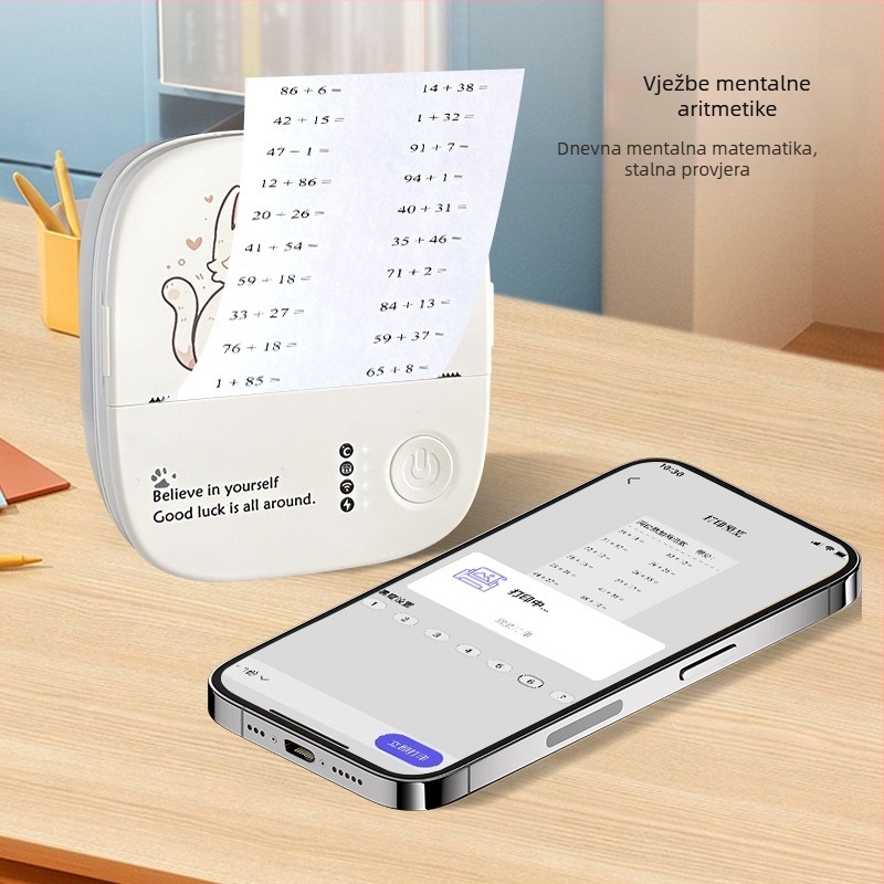 Mini printer za mačje naljepnice – prijenosni Bluetooth termični pisač, širina ispisa 5,7 cm, 1 rolna papira, napajanje 3,7V, kompatibilan s iOS i Android