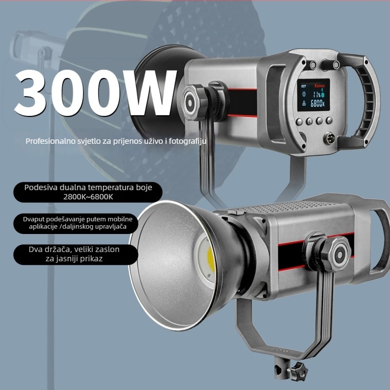 KS-300 LED svjetlo za fotografiju i livestream — dvostruka drška, stalno svjetlo, 150W+, tri boje temperature, 220V