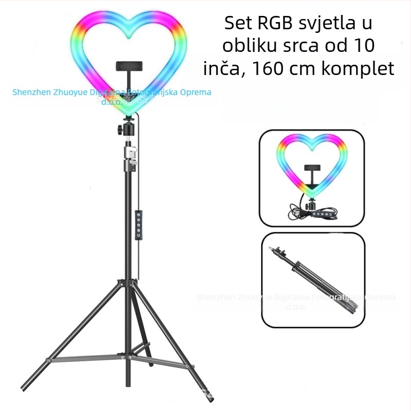 Srcolik RGB dopunsko svjetlo s stolnim stativom – LED svjetlo za selfie i prijenos uživo, 10W–48W, 5V2A, modeli 1202P, 1802, skalabilno, uspravno korištenje
