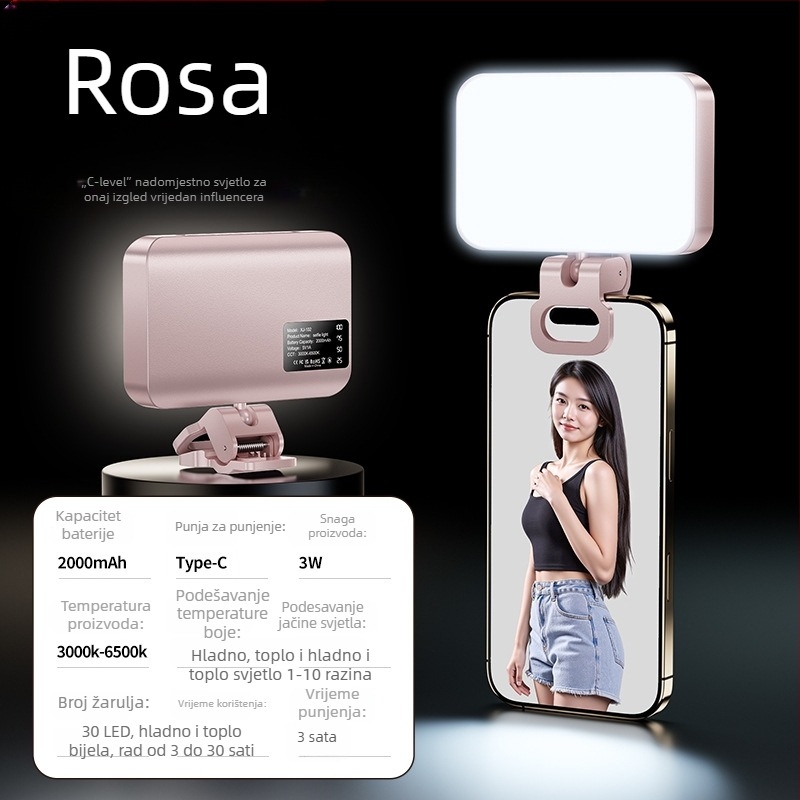 BD102 Ručna Mini LED Rasvjeta za Pametne Telefone — 4W LED, 5V, Promjenjiva Boja Temperature 2500K–9900K, Model BD102, Za Livestreaming i Snimanje Videa