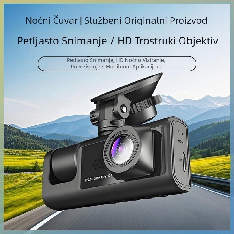 Automobilska kamera s tri objektiva, 360° panoramsko snimanje, infracrveno noćno vidanje, 1080p video, 256GB memorije