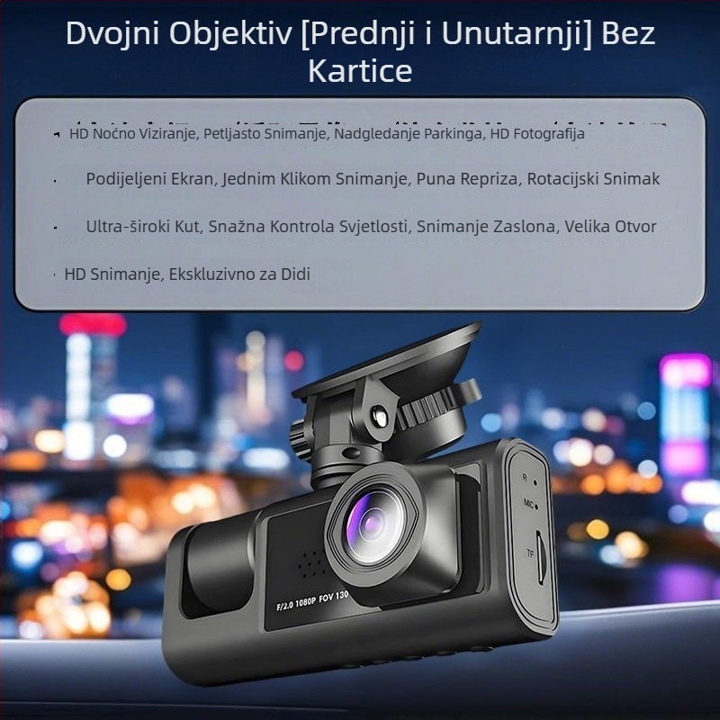 Automobilska kamera s tri objektiva, 360° panoramsko snimanje, infracrveno noćno vidanje, 1080p video, 256GB memorije
