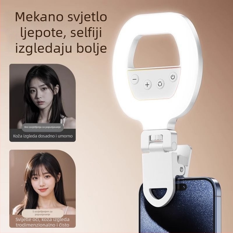 W66 Clip-On LED prstenasta rasvjeta za fotografiju — Prenosna ručna rasvjeta za selfie i prijenos uživo, ispod 10W, 110V