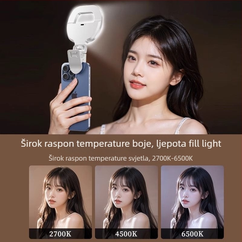 W66 Clip-On LED prstenasta rasvjeta za fotografiju — Prenosna ručna rasvjeta za selfie i prijenos uživo, ispod 10W, 110V
