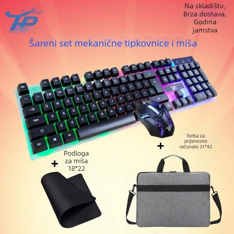 Žični set tipkovnice i miša, USB, 1600 DPI, ergonomski i vodootporan, 1,4 m kabel
