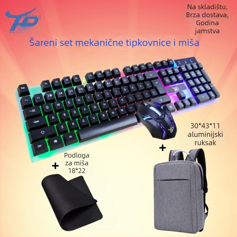 Žični set tipkovnice i miša, USB, 1600 DPI, ergonomski i vodootporan, 1,4 m kabel