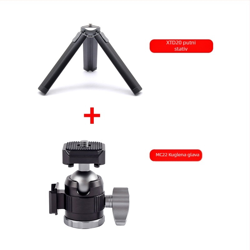 DSLR sferni mini gimbal — 360° pan/tilt, 1/4-inch navoj, aluminijska legura, 85 g