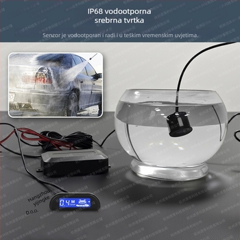 LED radar za parkiranje straga - komplet s 4 senzora, LED zaslon, zvučna alarma, 12V, domet 0,3-2 m