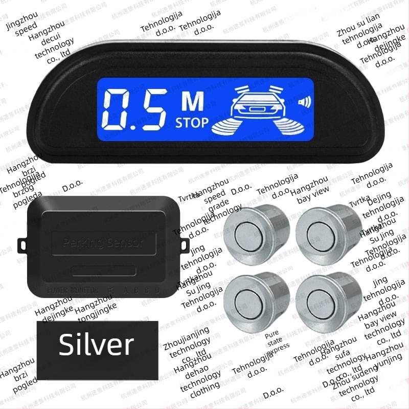 LED radar za parkiranje straga - komplet s 4 senzora, LED zaslon, zvučna alarma, 12V, domet 0,3-2 m