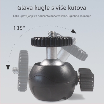 Univerzalna dijamantna kuglasta glava za kameru — 360° horizontalno okretanje, 140° vertikalno okretanje; pričvršćivanje vijakom; metal/ABS; kompatibilno s 1/4-inč vijkom