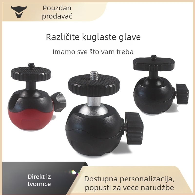Univerzalna dijamantna kuglasta glava za kameru — 360° horizontalno okretanje, 140° vertikalno okretanje; pričvršćivanje vijakom; metal/ABS; kompatibilno s 1/4-inč vijkom