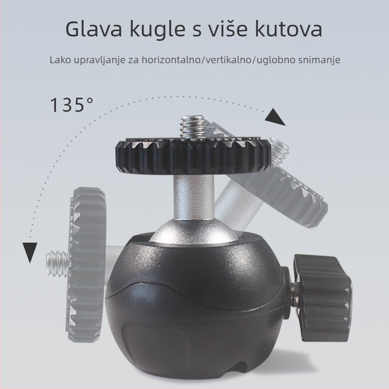 Univerzalna dijamantna kuglasta glava za kameru — 360° horizontalno okretanje, 140° vertikalno okretanje; pričvršćivanje vijakom; metal/ABS; kompatibilno s 1/4-inč vijkom