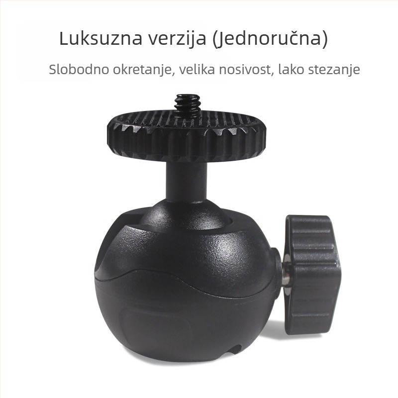 Univerzalna dijamantna kuglasta glava za kameru — 360° horizontalno okretanje, 140° vertikalno okretanje; pričvršćivanje vijakom; metal/ABS; kompatibilno s 1/4-inč vijkom