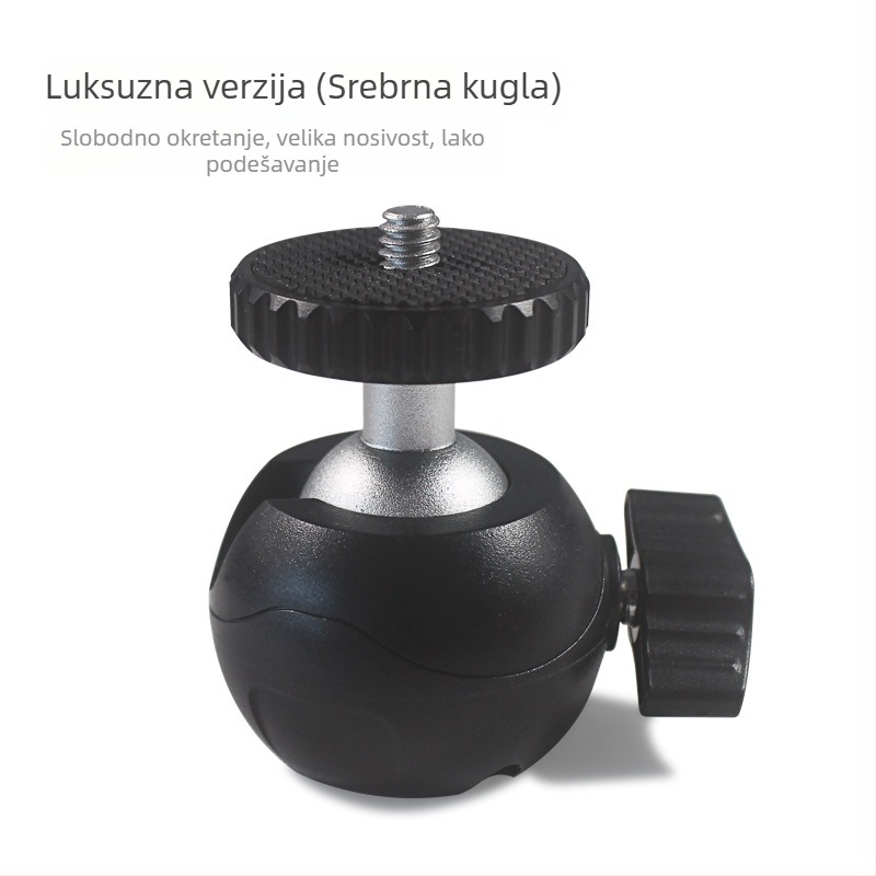 Univerzalna dijamantna kuglasta glava za kameru — 360° horizontalno okretanje, 140° vertikalno okretanje; pričvršćivanje vijakom; metal/ABS; kompatibilno s 1/4-inč vijkom