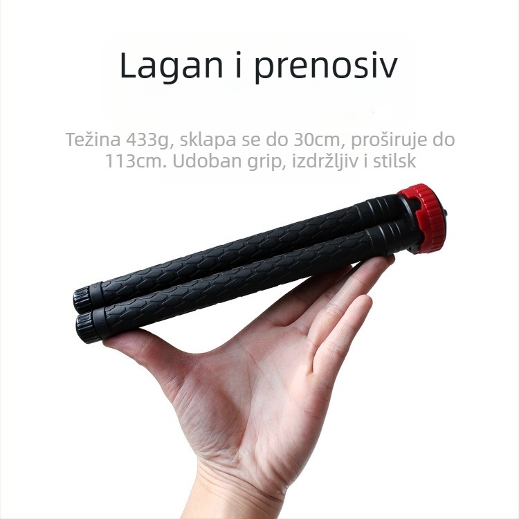 Stativ s teleskopskim trokutastim nosačem od nehrđajućeg čelika, 8 segmenata, kuglična glava, nosivost 2–5 kg, model SC22712, branda Shucheng