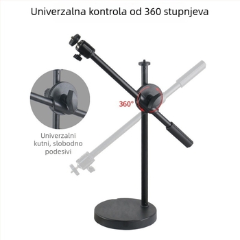 Stalak za nadglavnu rasvjetu s lampom u obliku gljive, stolna ploča s disk bazom (360° okret, ABS/metala konstrukcija, za fotografiranje)