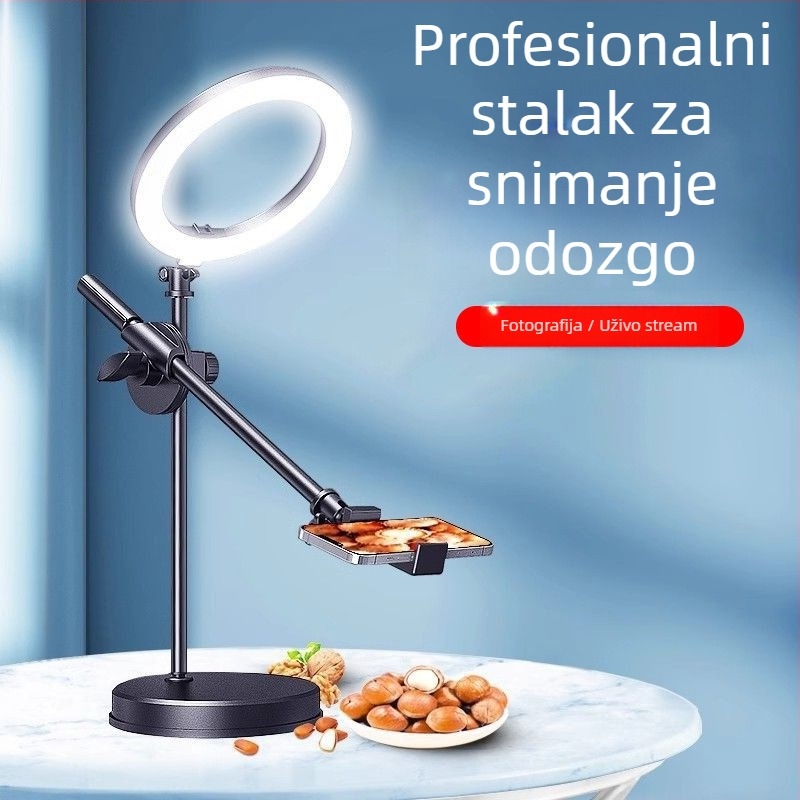 Stalak za nadglavnu rasvjetu s lampom u obliku gljive, stolna ploča s disk bazom (360° okret, ABS/metala konstrukcija, za fotografiranje)
