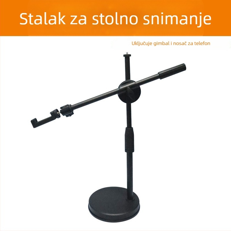 Stalak za nadglavnu rasvjetu s lampom u obliku gljive, stolna ploča s disk bazom (360° okret, ABS/metala konstrukcija, za fotografiranje)