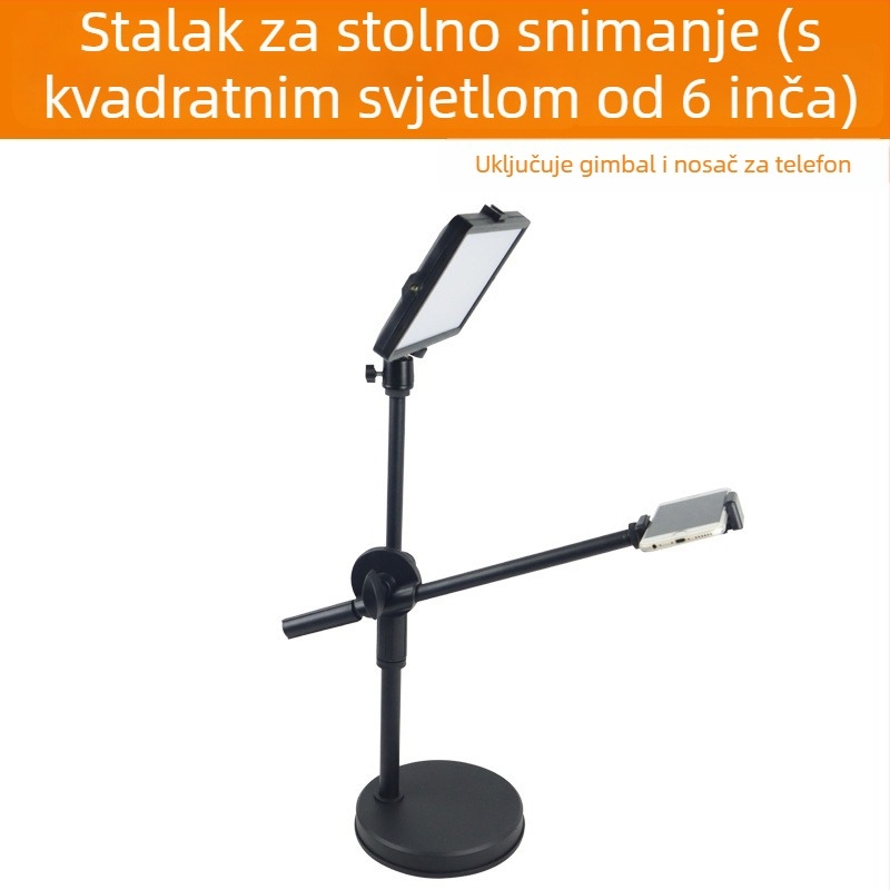 Stalak za nadglavnu rasvjetu s lampom u obliku gljive, stolna ploča s disk bazom (360° okret, ABS/metala konstrukcija, za fotografiranje)