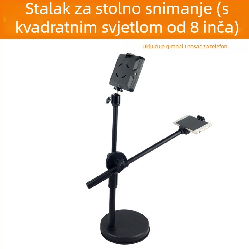 Stalak za nadglavnu rasvjetu s lampom u obliku gljive, stolna ploča s disk bazom (360° okret, ABS/metala konstrukcija, za fotografiranje)
