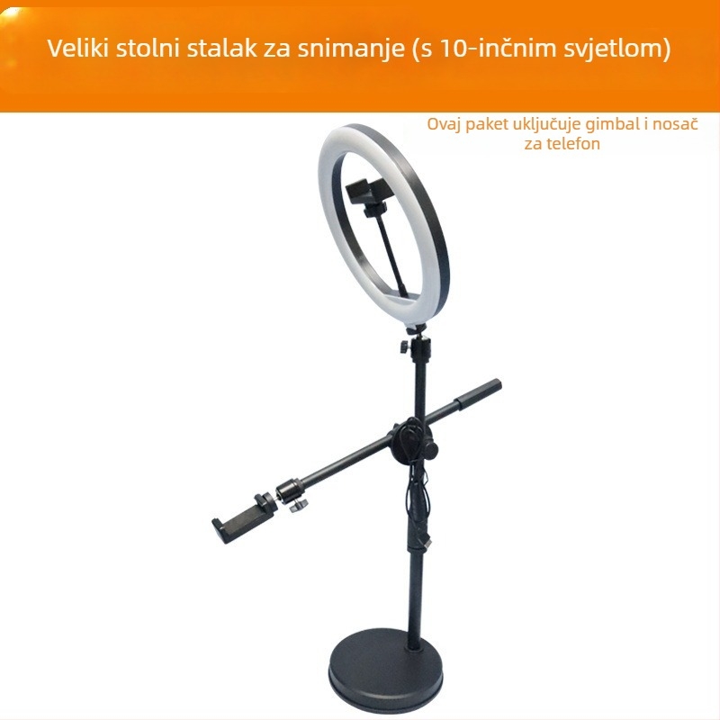 Stalak za nadglavnu rasvjetu s lampom u obliku gljive, stolna ploča s disk bazom (360° okret, ABS/metala konstrukcija, za fotografiranje)