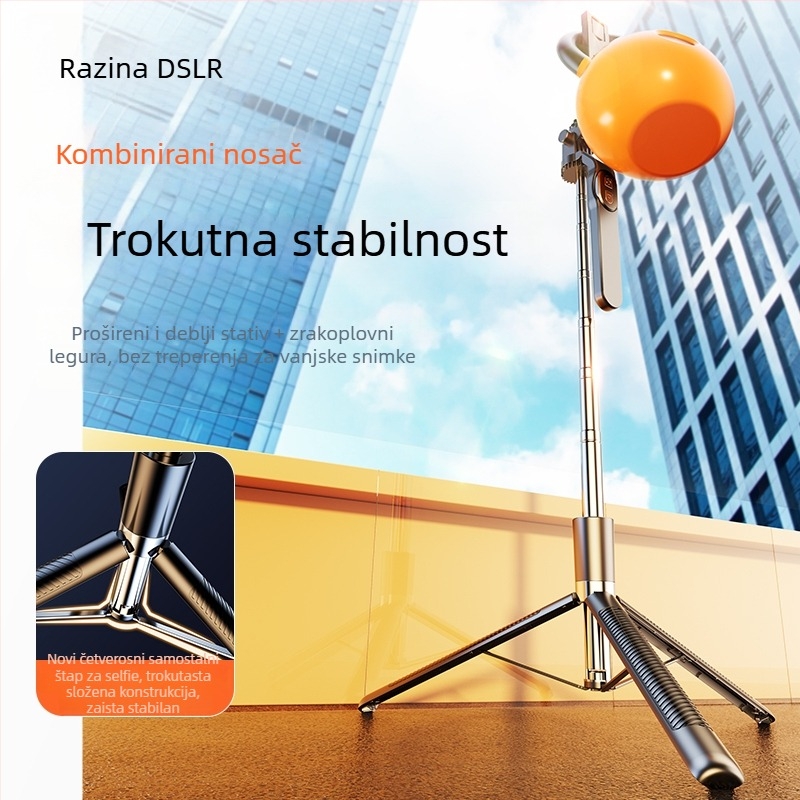 Selfie štapić tripod Z17 – držač za telefon i kameru, nehrđajući čelik, Bluetooth daljinski upravljač, rasvjeta za osvjetljenje, stabilizacija