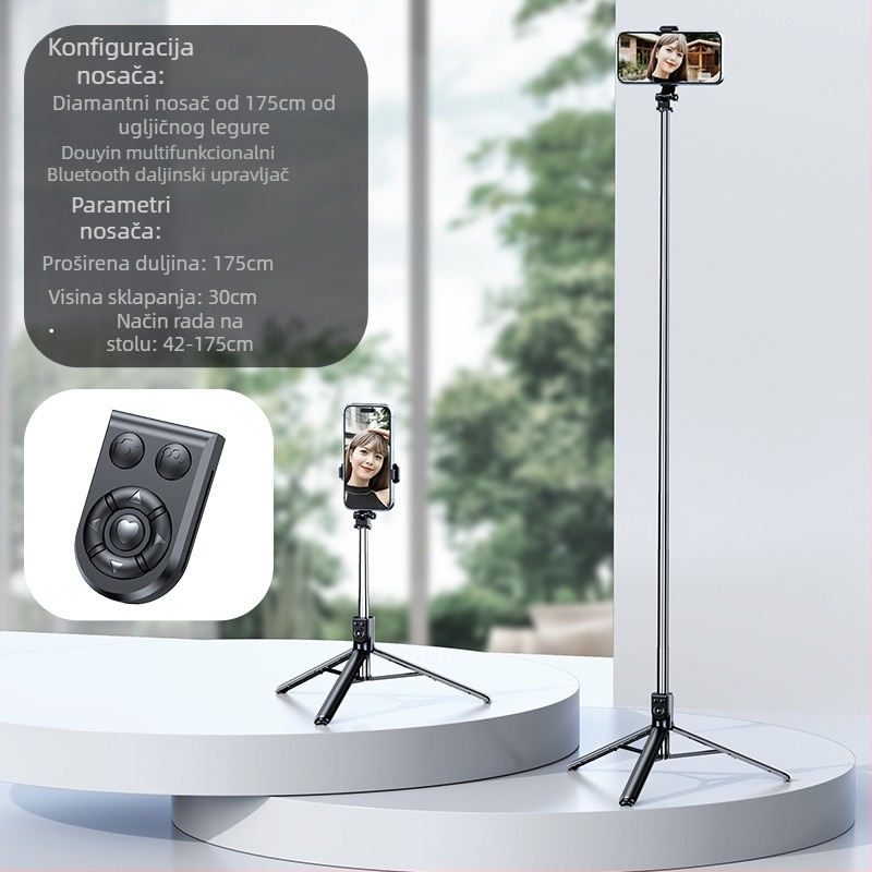 Selfie štapić tripod Z17 – držač za telefon i kameru, nehrđajući čelik, Bluetooth daljinski upravljač, rasvjeta za osvjetljenje, stabilizacija