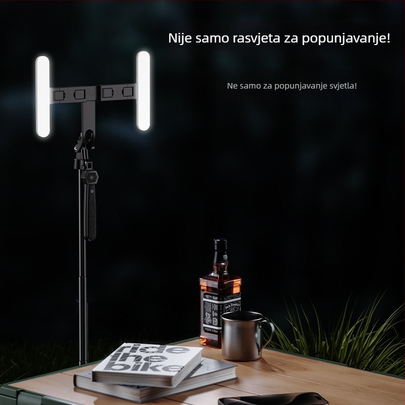 Mobitel s dvostrukom kamerom, četveronožni stalak za pod, anti‑drhtavi gimbal za livestream, daljinski upravljač i Bluetooth