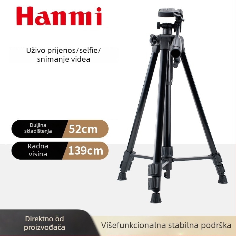 Beno stativ za kameru za prijenos uživo, podna podrška, visina 1,4 m, nosivost 3-5 kg, 3-sekcijske željezne cijevi, težina 858 g