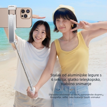 Mini selfie štapić s anti podrhtavanjem, izvučni, 360° rotirajući držač za telefon, Bluetooth daljinsko upravljanje