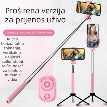Selfie štapić s 360° rotacijom i tripodom, nehrđajući čelik, kompatibilan s Androidom, bez Bluetootha