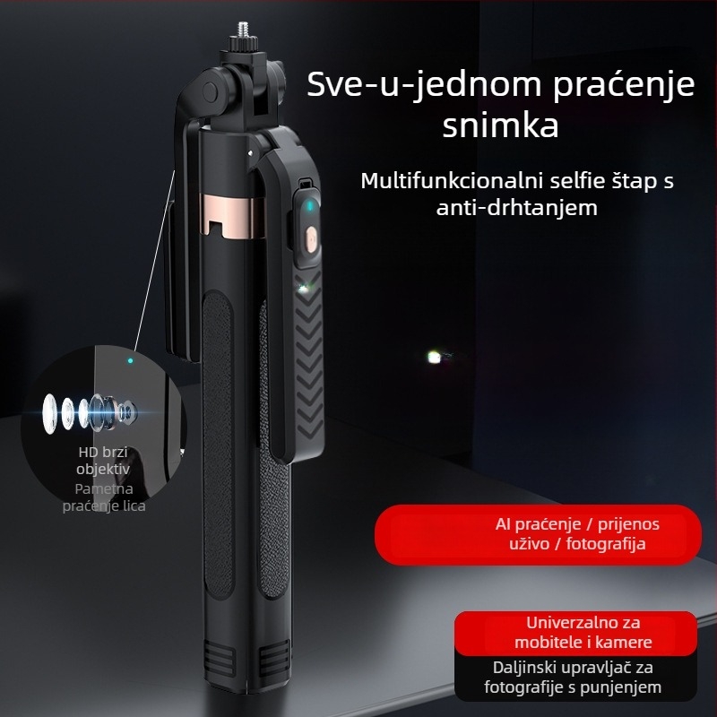 Gimbal tripod za prepoznavanje lica i praćenje, Bluetooth selfie štapić za vanjsko prijenos uživo (Materijal: Legura; Daljinski upravljač: Da; Protiv vibracija: Da; Bluetooth: Da)