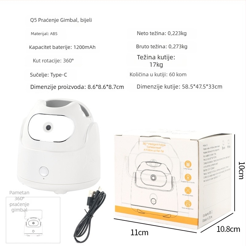 AI-stabilizator za pametni telefon s prepoznavanjem lica, 360° selfie, 270° rotacija, univerzalna kompatibilnost