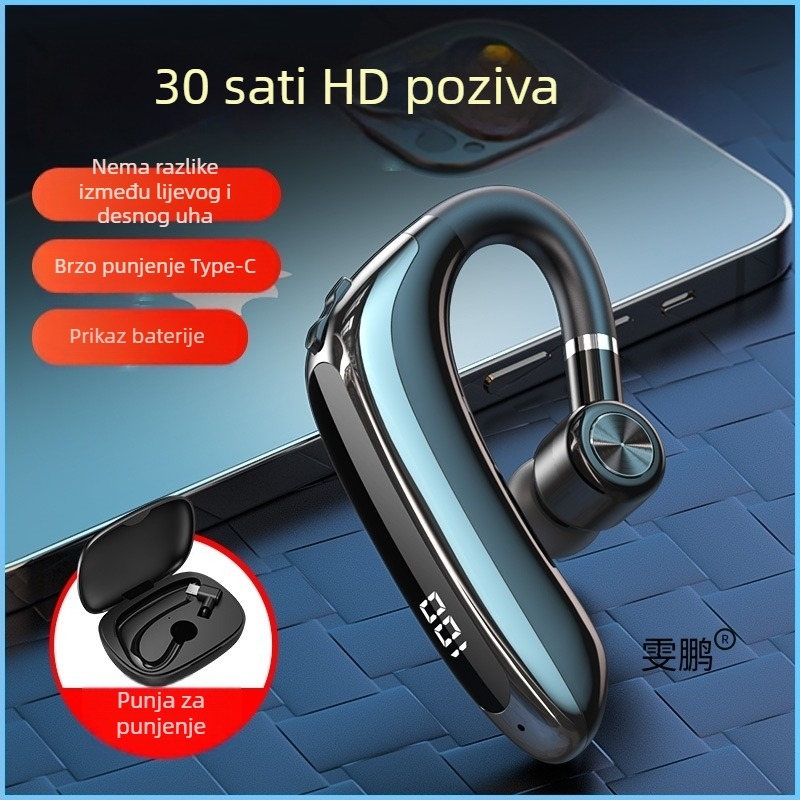 Bežična Bluetooth slušalica za jedno uho s kukicom, za vozače, BT 2.0, trajanje baterije 0–4 h, sportski stil, svakodnevna vodootpornost.