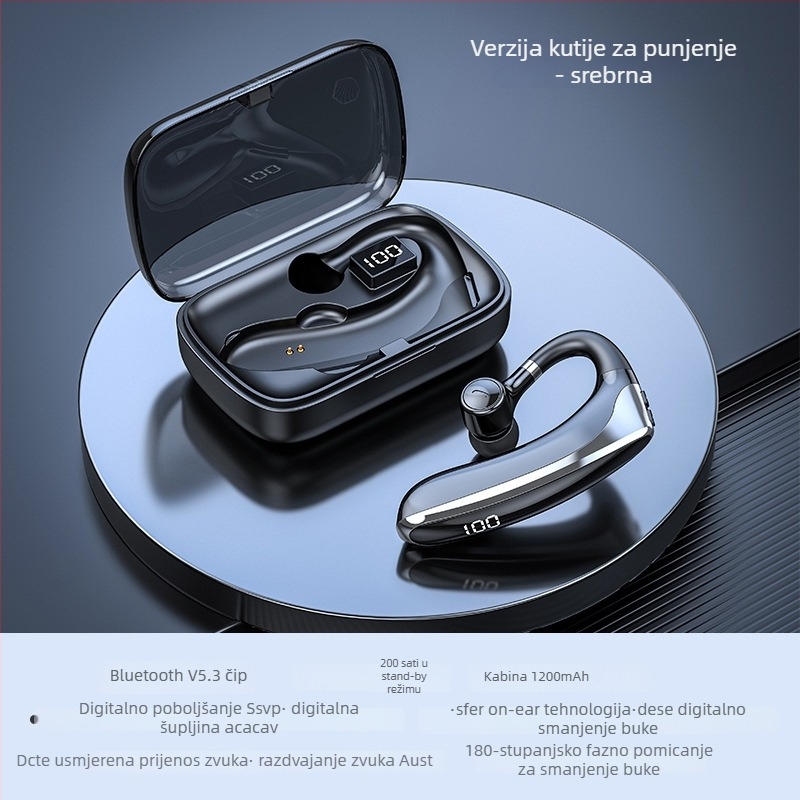 Bežična Bluetooth slušalica za jedno uho s kukicom, za vozače, BT 2.0, trajanje baterije 0–4 h, sportski stil, svakodnevna vodootpornost.