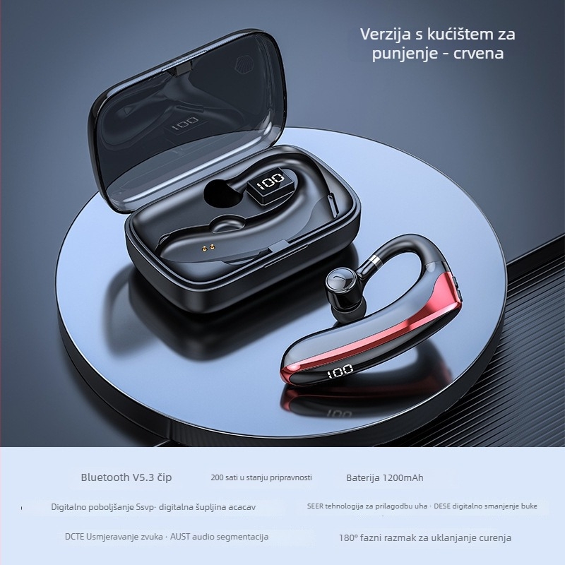 Bežična Bluetooth slušalica za jedno uho s kukicom, za vozače, BT 2.0, trajanje baterije 0–4 h, sportski stil, svakodnevna vodootpornost.