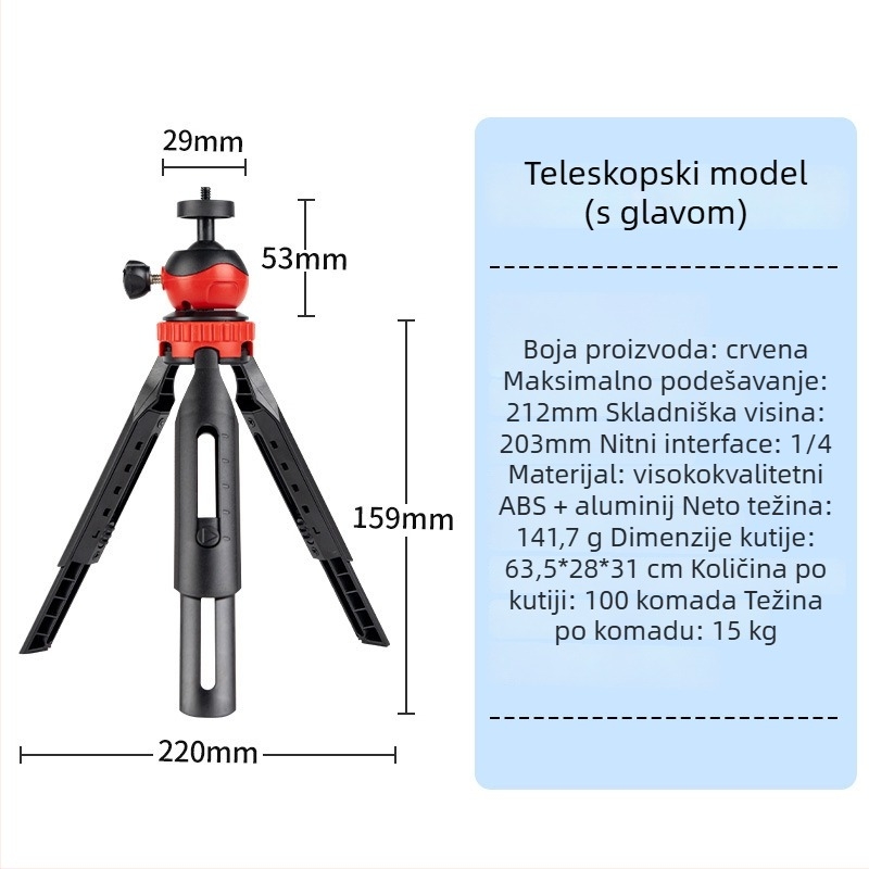 Stativ za mobitel, univerzalni dizajn, teleskopski i sklopivi, plastična konstrukcija, podrška prilagođavanja